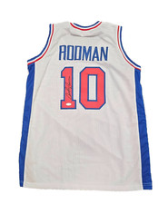 DETROIT PISTONS DENNIS RODMAN AUTOGRAPHED SIGNED WHITE JERSEY JSA COA