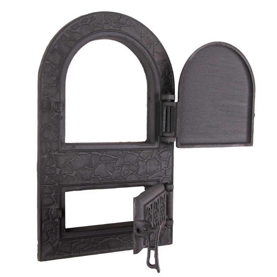 Horno de hierro fundido puerta cortafuegos arcilla pan horno puertas pizza estufa chimenea parrilla Foto 3 de 4