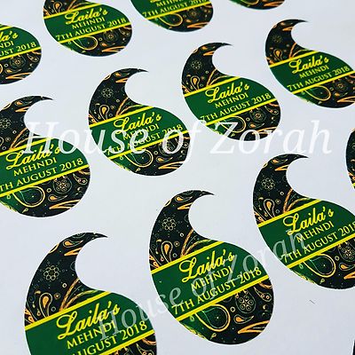 Personalisierte Henna Mehndi Aufkleber Paisley Form Party Feier Gastgeschenk 