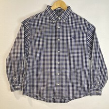 Chaps Mens Large -Custom Fit- Long Sleeve Dress Shirt Blue Plaid Size Large