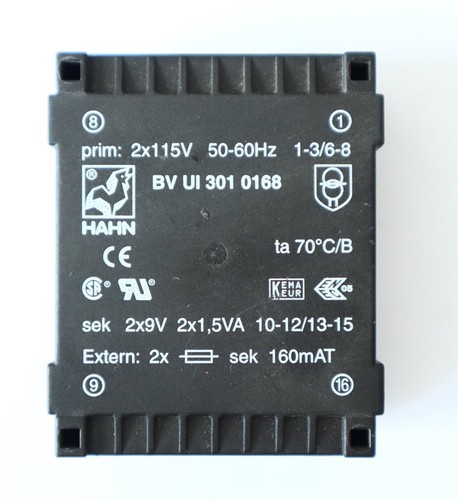 HAHN Leiterplatten-Transformator/ BV UI 301 0168 - 2x115 VAC - 2x9 VAC - NEU - Bild 2 von 3