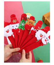 12pcs Festive Christmas Plush Slap Bracelets - Cartoon Santa Claus, Snowman