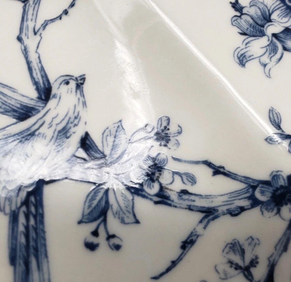 222 FIFTH ADELAIDE BLUE SQUARE 8.5" SALAD PLATE Set of 4 NEW FLOWER BIRD DESIGN - Image 4 of 4