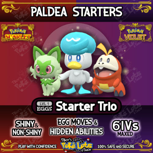 Sprigatito Fuecoco Quaxly  Paldea Starters Shiny 6IV  Pokémon Violet Écarlate - Photo 1/27