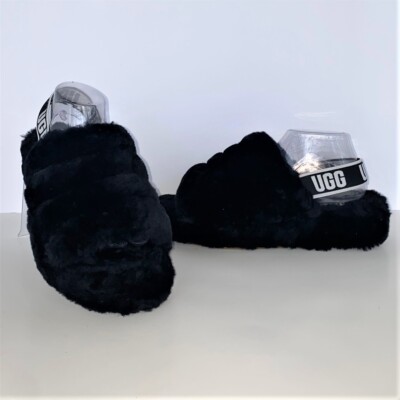 UGG FLUFF YEAH Black Slides, New, Size 10 | eBay