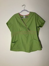 SB Scrubs Green Pink Mock V-Neck Scrub Top Medical Uniform XL