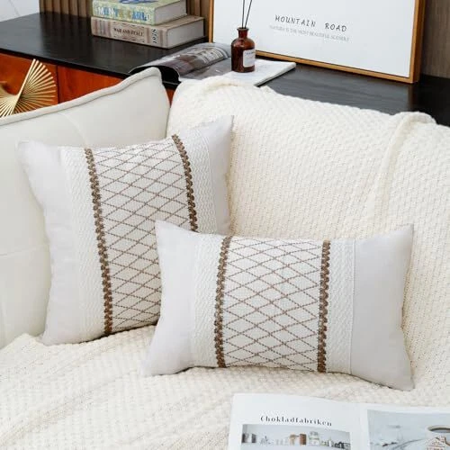 Juego de 2 Fundas de Almohada Boho 18x18 Suaves 18" x 18" (Pack de 2) Marrón Rejilla Foto 2 de 4