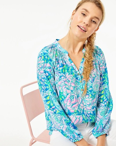 Bloom Pink Blue Lilac Lavender Blouse 