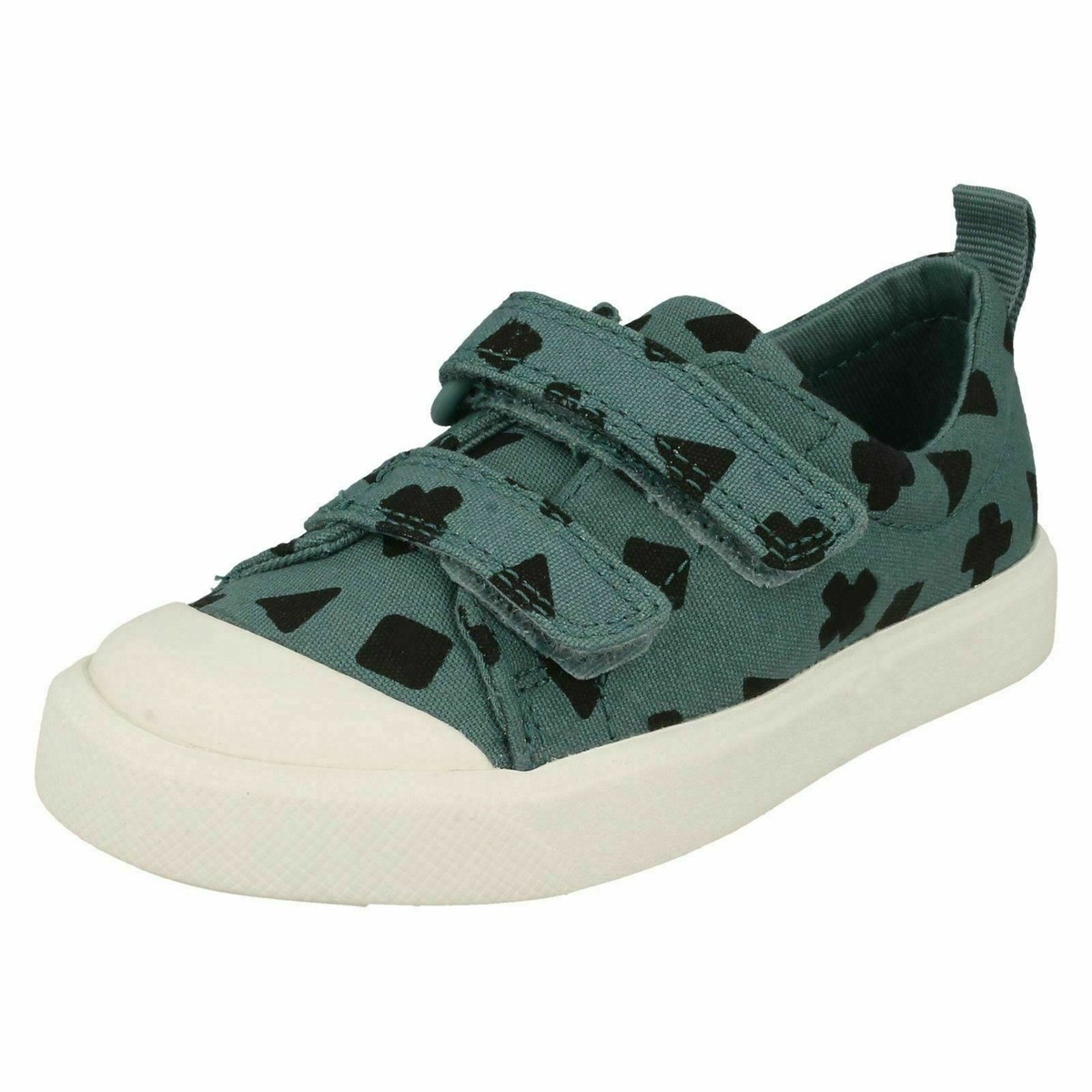 Ragazzi CLARKS a Zampa Lo T Verde Blu Tela Pompe
