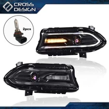 Fit For 2015-2022 Dodge Charger Halogen LED DRL Projector Headlights Lamp Assy