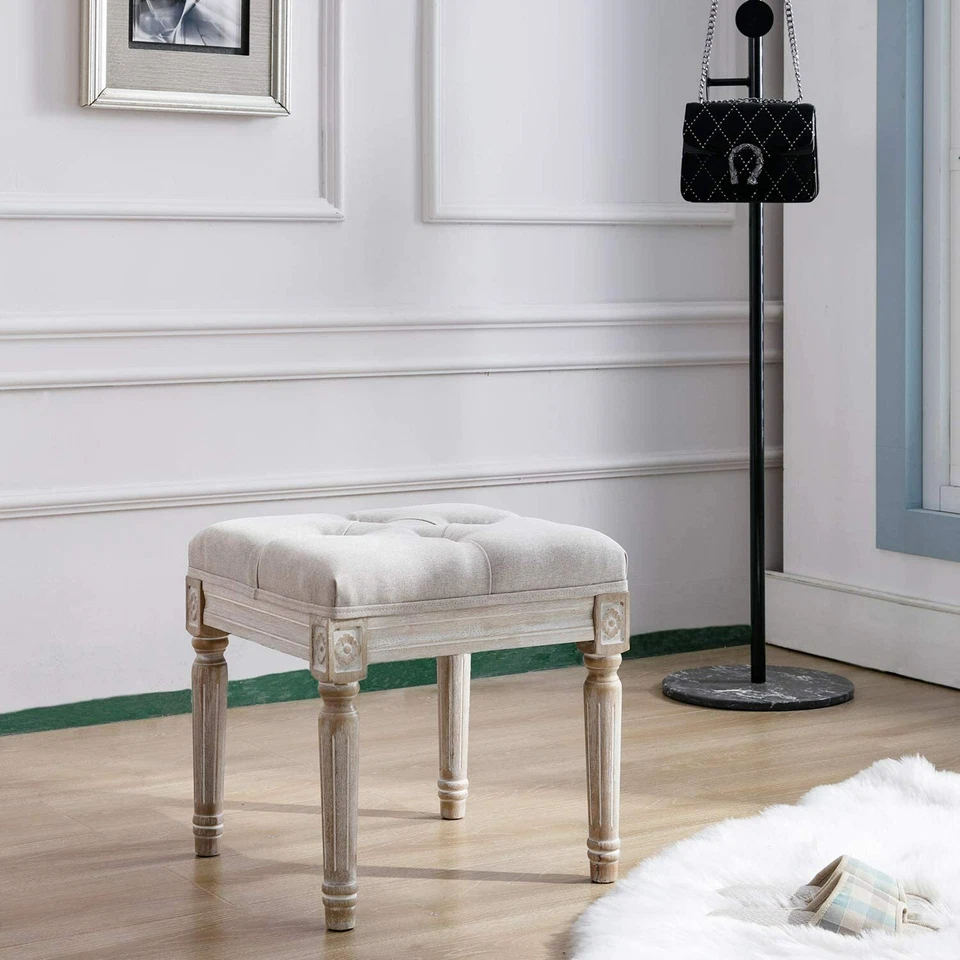 Chairus Square Fabric Tufted Ottoman Bench Stool Rustic wood legs - Image 2 of 4