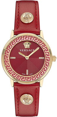 Versace VE2P00722 Diamond V-Tribute gold red Leather Women's Watch NEW