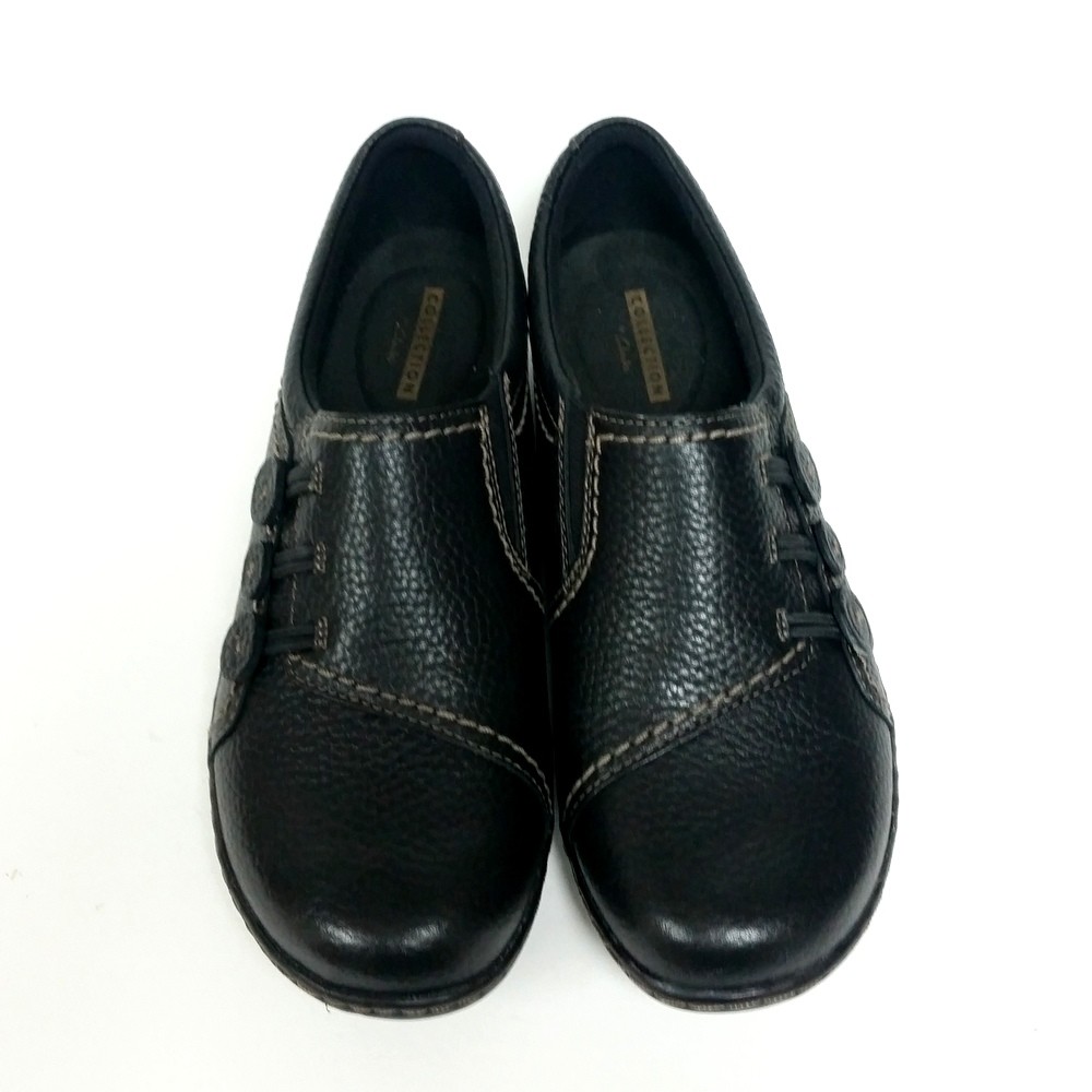 Clarks Ashland Effie Black Leather Sturdy Comfy Shoes Flat Women