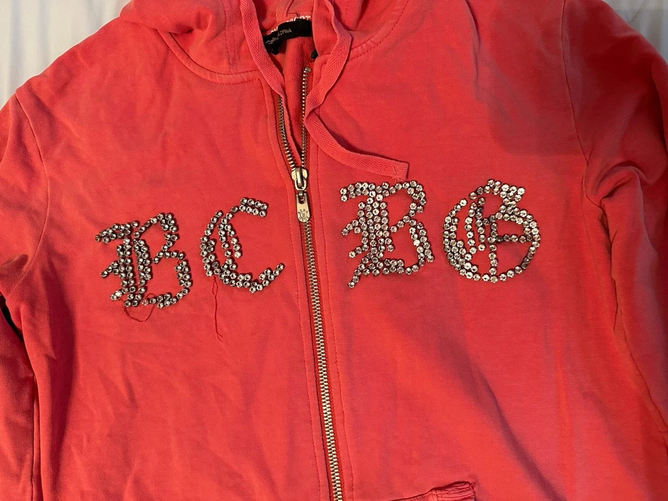 BCBG Maxazaria Medium Pink Hoodie With Rhinestone Embellishments - Image 2 of 4