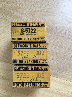 Vintage NOS Lot of 3 S-5722 002 Undersize Clawson & Bals Motor Bearings 41-42 