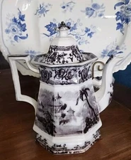Antique 9.5" Mulberry Transferware Staffordshire Tea Coffee Pot Cyprus