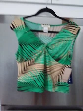 Julie Mitchell Denim Collection Vintage Top L Petite Green Multi Sleeveless NWT