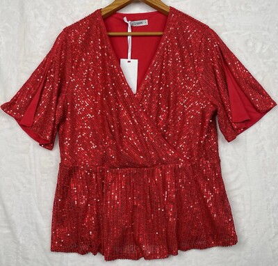 Grace Karin Sequin Top Womens XL Sparkle Ruffle Lined Christmas Holidays New