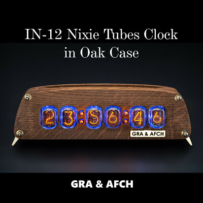 Nixie Tubes Clock on IN-12 Oak Vintage Wooden Case Temp. F/C 12/24H Slot Machine