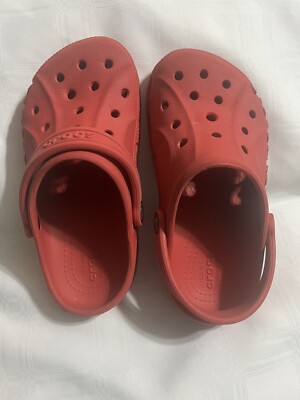 CROCS Junior Classic Sling Back Clogs Size J-2 ~ Red~ ICONIC COMFORT ~ Side Logo