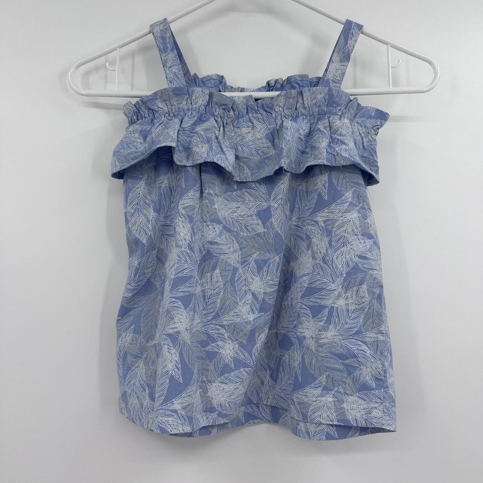 Top 7 For All Mankind Juvenil Niña NUEVO Pequeño Azul Sin Mangas Tropical Volantes Foto 2 de 4