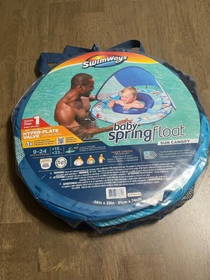 SwimWays Baby Spring Float w/Sun Canopy 50+UPF 9-24 Mos Swim Step 1 BLUE