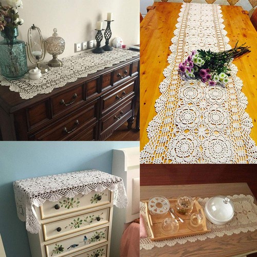Cotton Handmade Crochet Lace Table Runner Beige Rectangle Coffee Table Dresse... - Picture 3 of 7