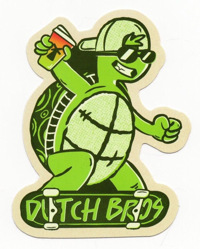 DUTCH BROS Sticker MARCH 2026 Green Skateboard Turtle Drink Windmill Rad Coffee