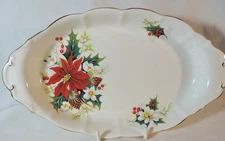 Royal Albert Poinsettia Pattern Christmas Oval Relish Serving Dish