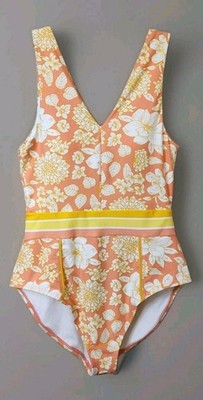 NWT Matilda Jane Swimsuit One Piece Women Size M Peach Floral Retro Bathing Suit