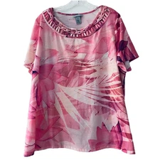 Catherine’s Plus Petite Size 1XWP Tie Dye Boho Festival Detailed Neck Shirt Top