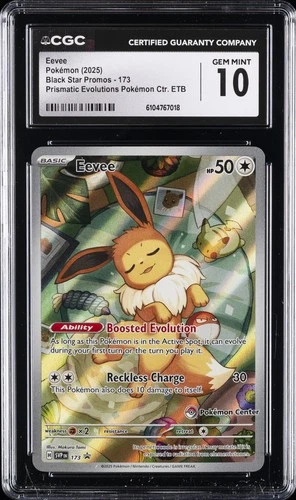 2025 POKEMON PRISMATIC EVOLUTIONS POKEMON CENTER ETB PROMO SVP #173 EEVEE CGC 10