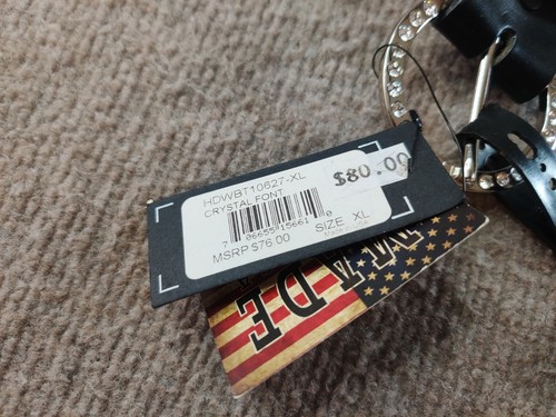 Cintura Harley Davidson taglia XL pelle nera cristallo strass font scritta NUOVA - Foto 6 di 9