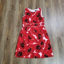 Ann Taylor LOFT Floral Sleeveless Dress Size 6 Red Black Poppy Fit And Flare