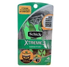 Schick Xtreme 3 Sensitive Razors 4 Pack, Upgraded Handle, Aloe Strip, 3 Flexible