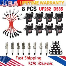 Set of 8 Round Ignition Coil Pack UF262 with Spark Plug and Wire For Chevy GMC