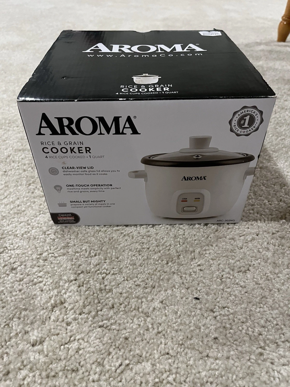 Aroma ARC-302NG Rice & Grain Cooker White 4 Cup Capacity with Lid and Pot