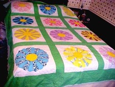 VTG Colorful DRESDEN PLATE Quilt 87386
