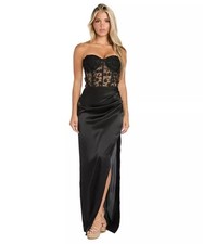 Morgan & Company Juniors' Strapless Floral-Corset Slit Gown Sz15 $159 (A173)