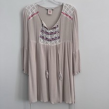 Women’s Flying Tomato Boho Peasant Dress Size L Taupe Lace