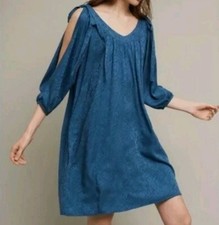 Anthropologie Holding Horses Women's Open Sleeve Damask Dress Blue Size S