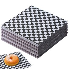 100 PCS Wax Paper Sheets 12x12 In Black White Checked Deli Basket Liner New