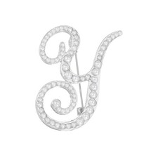 Letter Brooch Pins, Pearl Initial Alphabet Y Pin, Silver Tone