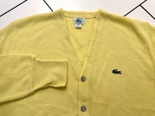 Izod Lacoste Vintage 80s Cardigan Sweater Mens L Yellow Acrylic Orlon USA Made