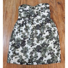 J. Crew Women's Size 12 Strapless Ikat Green 100% Silk Mini Dress Back Zip Boned