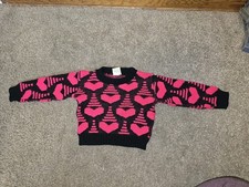 Rare Vintage 80s Fun Connections Kids 4/5 Sweater Block Hot Pink Hearts USA Made
