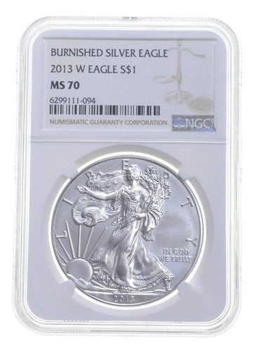 2013-W BURNISHED SILVER EAGLE MS70 NGC CLASSIC BROWN LABEL *9048