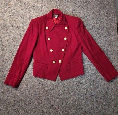 ''LGR'' Made in the USA Blazer Jacket Women s RED 100% Pure  Wool  Size 6