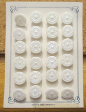 24 - Czech Glass Full Card of Glossy Beaded White Buttons .480" 12.19mm