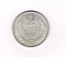 LATVIA 1925 2 Lati, Silver coin 0.835.  KM.8 XF/AU condition. Inv#234